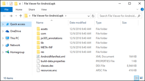 Skærmbillede af en .apk-fil i Windows Stifinder efter udtrækning