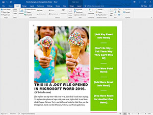 Skærmbillede af en .dot-fil i Microsoft Word 2016
