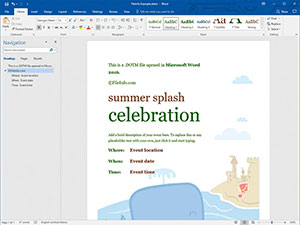 Skærmbillede af et .dotm-fil i Microsoft Word 2016
