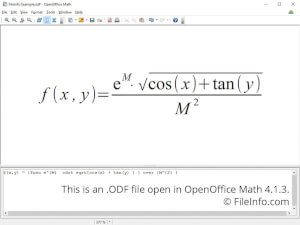 Skærmbillede af en .odf-fil i OpenOffice Math 4.1.3