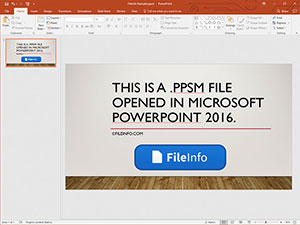 Skærmbillede af en .ppsm-fil i Microsoft PowerPoint 2016