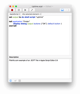 Skærmbillede af en .scpt-fil i AppleScript Editor 2.9