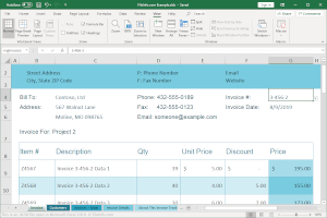 Skærmbillede af et .xlsb-fil i Microsoft Excel 2019