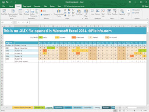 Skærmbillede af et .xltx-fil i Microsoft Excel 2016