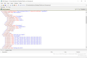 Skærmbillede af et .xsd-fil i Microsoft XML Notepad 2007